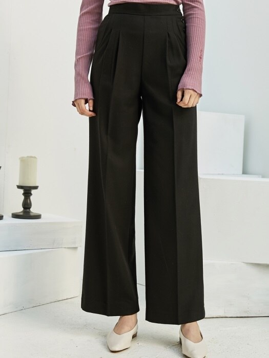 monts778 wool slacks with side buttons (black)
