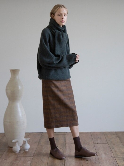 Line Check Wool Skirt (Brown Check)