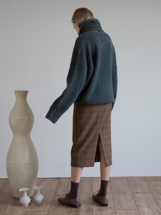 Line Check Wool Skirt (Brown Check)