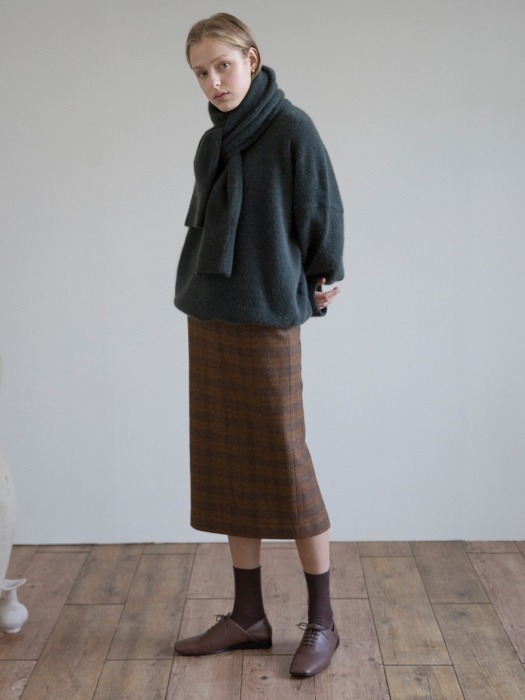 Line Check Wool Skirt (Brown Check)