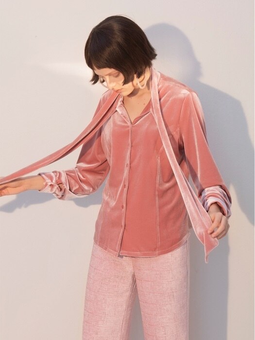 Velvet Tie Blouse_Pink