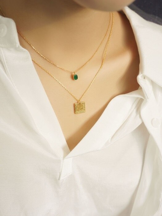 square+green cubic set necklace