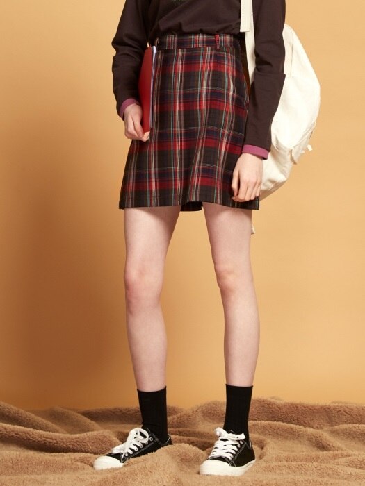 CHECK PATCH SKIRT (RED)