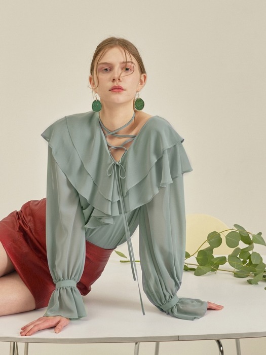 STRING POINT FRILL BLOUSE_MINT