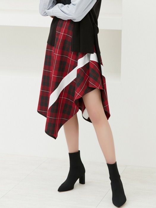 color block flare skirt Red