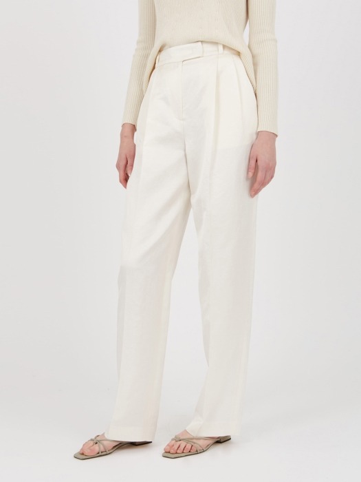 WILLOW LINEN BLEND WIDE PANTS, WHITE
