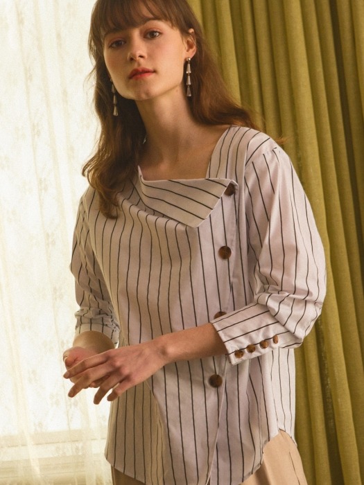 monts927 stripe button blouse (white)