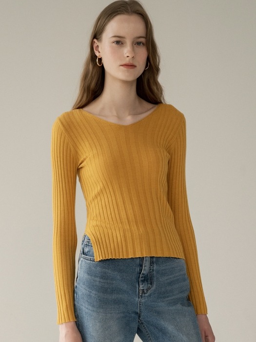 comos225 v-neck soft knite(mustard)