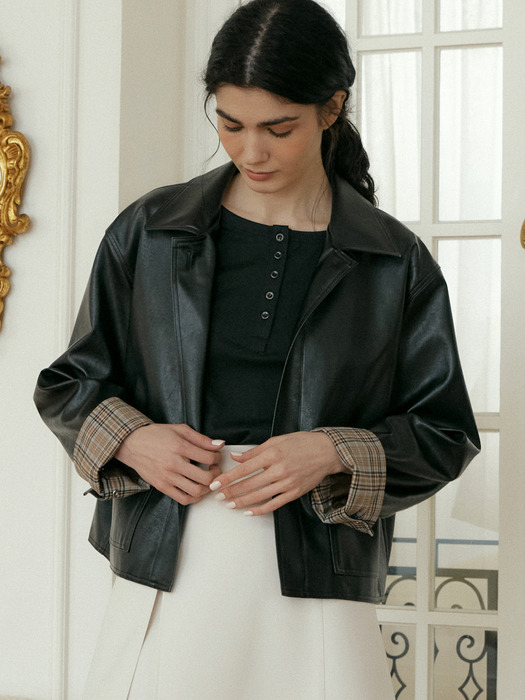 comos243 one-button leather short jacket (black)