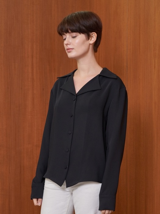 tailored collar blouse - black