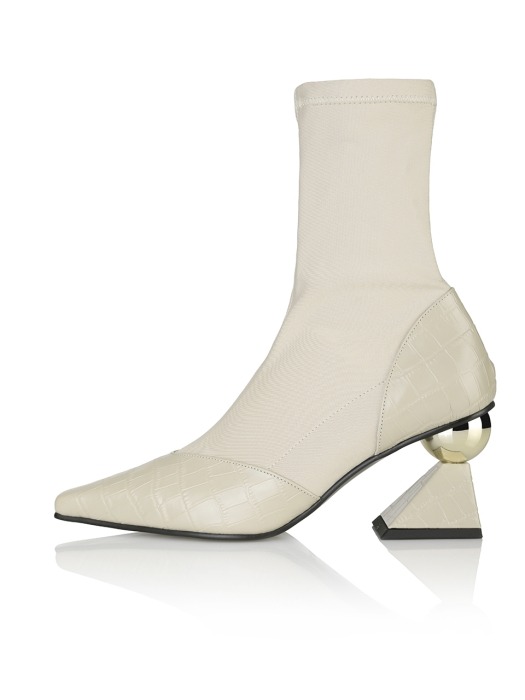 Stella socks boots / YA8-B536 Beige croc+Beige+Gold heels