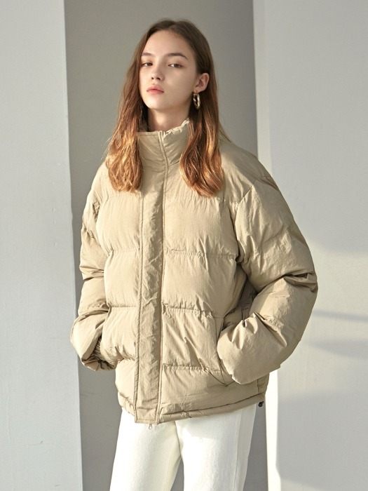 GLOSSY PUFFER SHORT PARKA_BEIGE