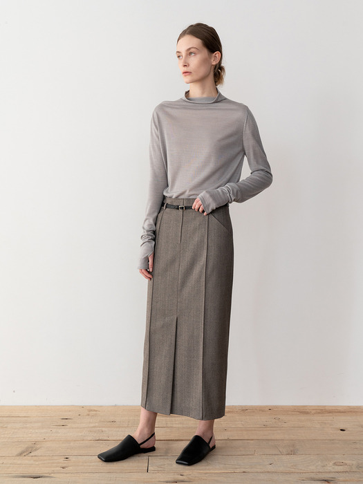 LONG PENCIL SKIRT (BROWN)