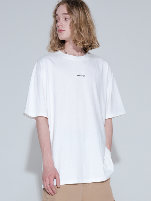 Overfit signature printing short sleeve T-shirt_white