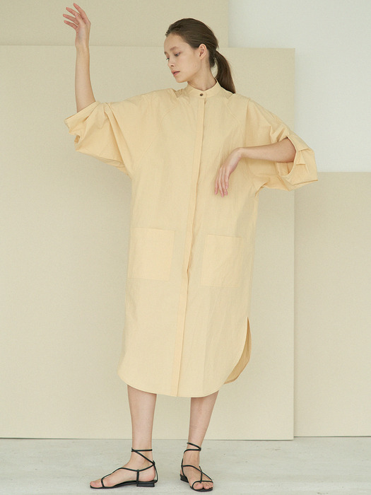 volume sleeves shirt onepiece (light yellow)