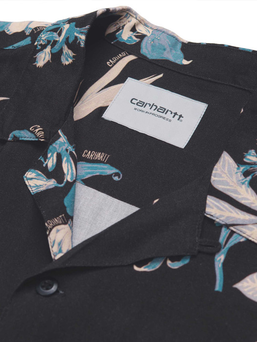 S/S HAWAIIAN FLORAL SHIRT_HAWAIIAN FLORAL PRINT, BLACK