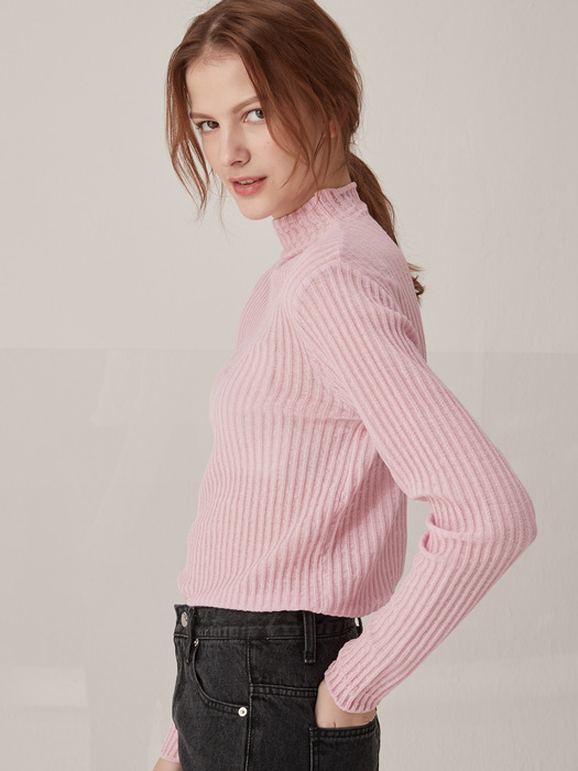 Ribbed half neck knit top - Pink