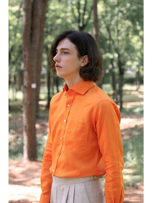Linen Spread Collar shirt (Orange)