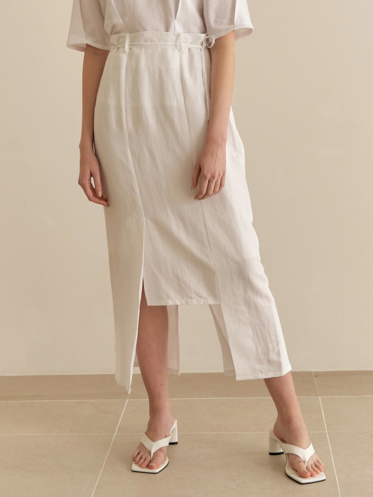 Belted square skirt - white