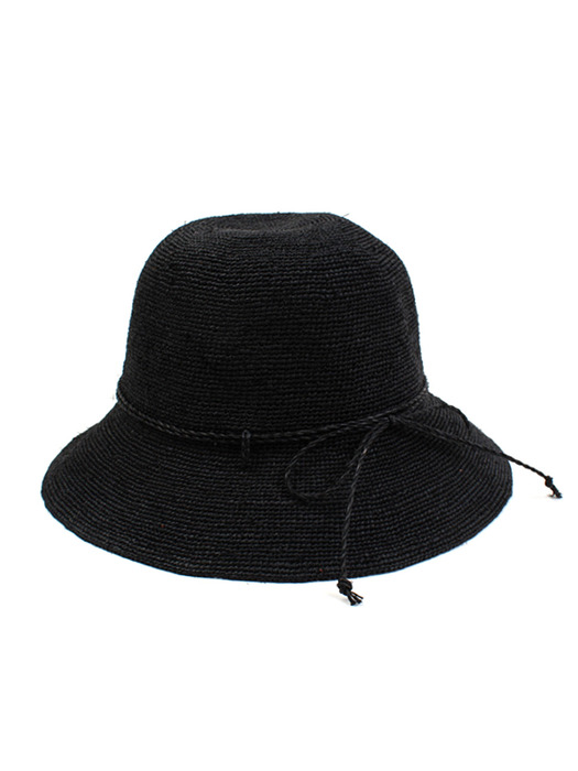 Black Ribbon Raffia Cloche Hat 여름페도라