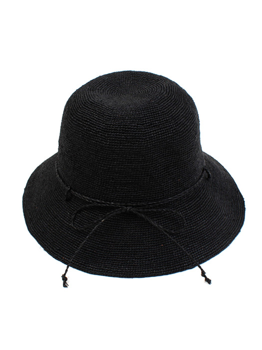 Black Ribbon Raffia Cloche Hat 여름페도라