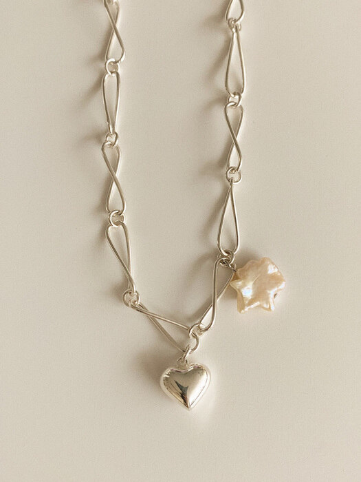 star pearl and heart necklace (Silver 925)
