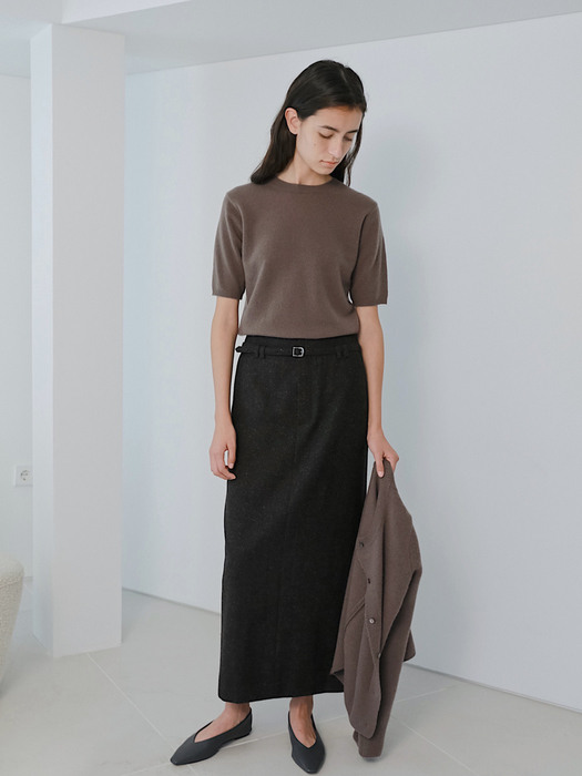Melange Wool Belted Skirt