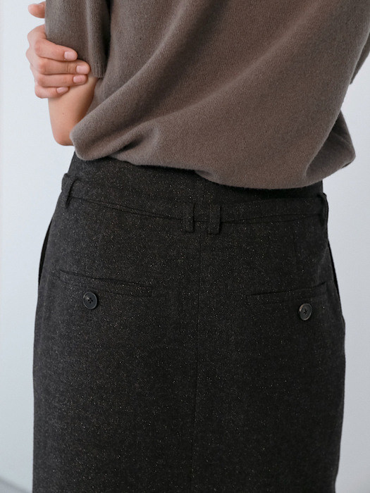Melange Wool Belted Skirt