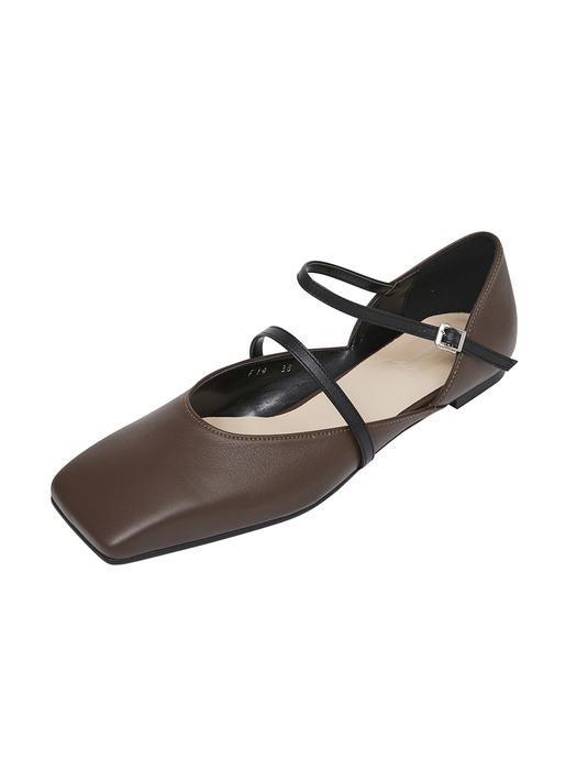 [EXCLUSIVE]2 Strap Square-toe Flats/ Deep Brown