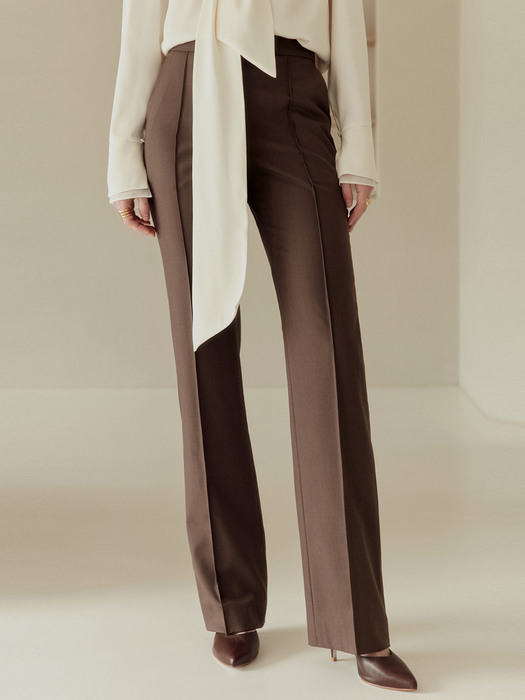 [미전시]CECILE Pin tuck straight-fit trousers (Choco brown)