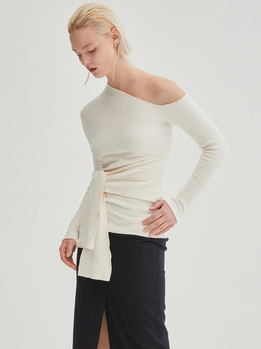 Tied Waist One Shoulder Top - Ivory