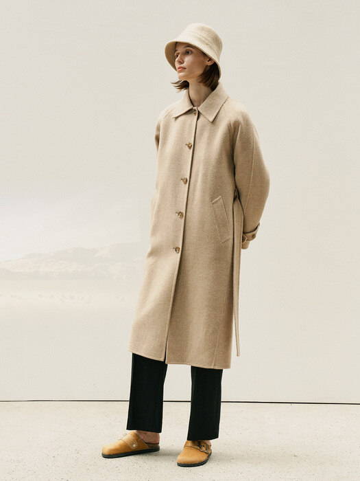 HANDMADE WOOL BELTED COAT - BEIGE