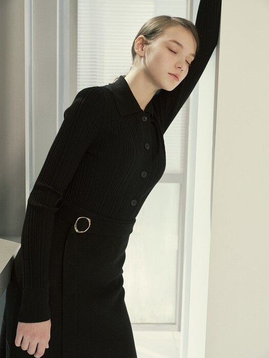 Belted knit skirt - Black