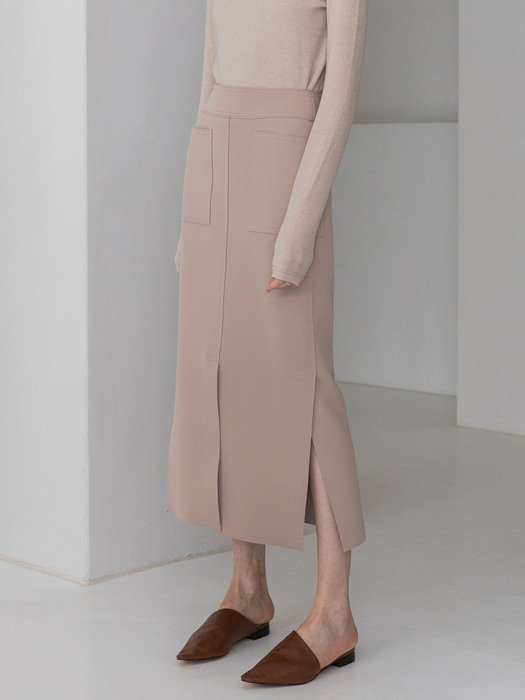 H Line Pocke  Slit Cutting Skirts_2colors