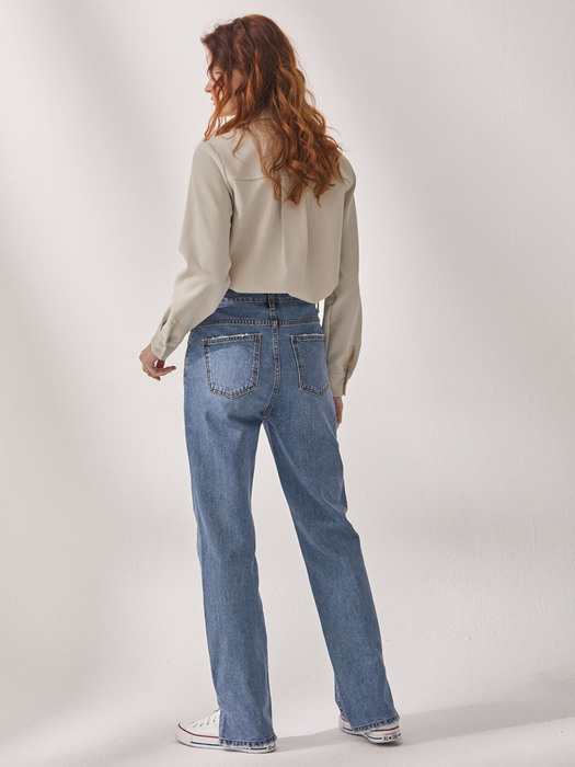 STRAIGHT SLIT LONG JEANS BLUE