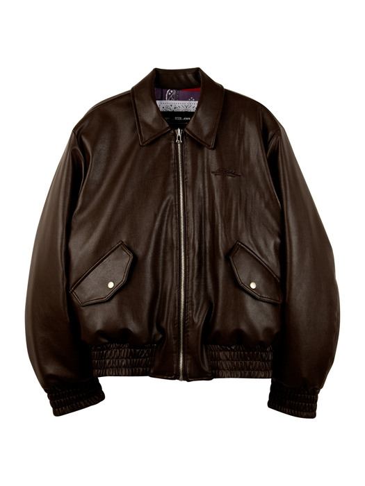[UNISEX]CUL Reversible Leather and Paisley Bomber Jacket (Dark Brown)