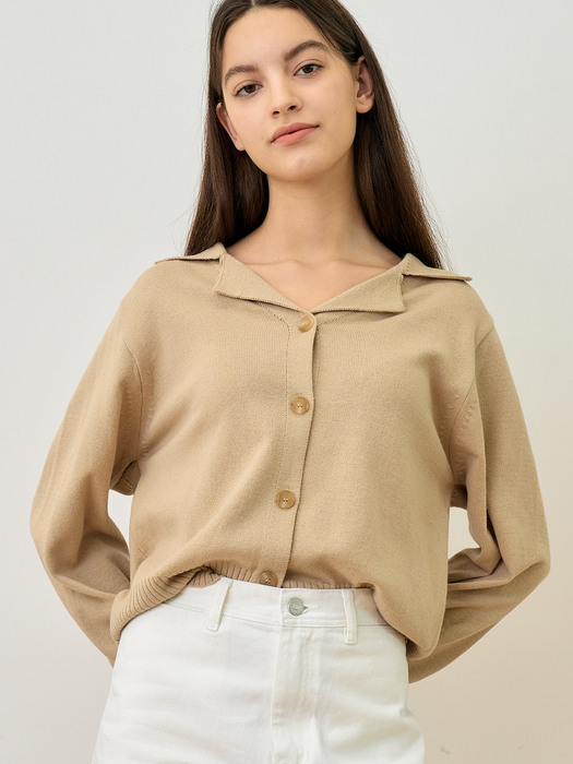 comos480 open collar cotton cardigan (beige)