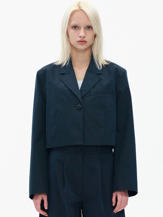 COTTON CROPPED JACKET, NAVY