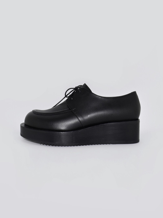 Round Toe Platform Oxford Shoes-Black