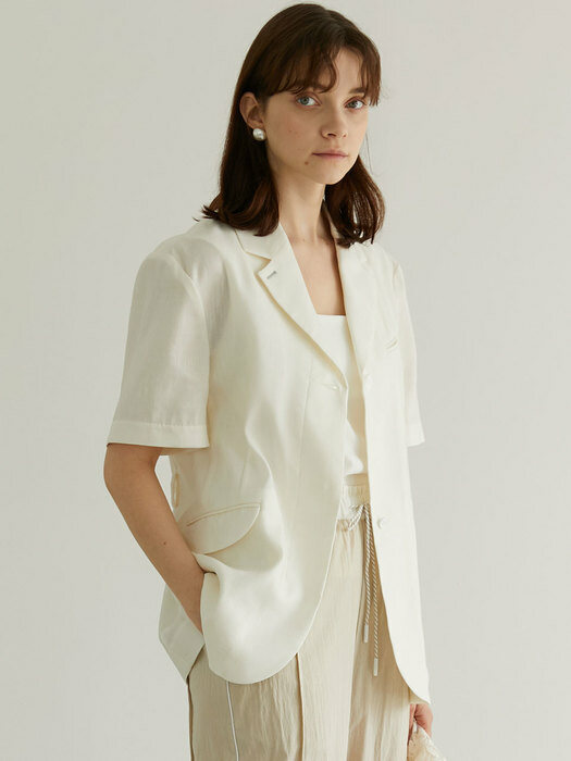 Kaylee Short Sleeves Belted Linen Jacket_White