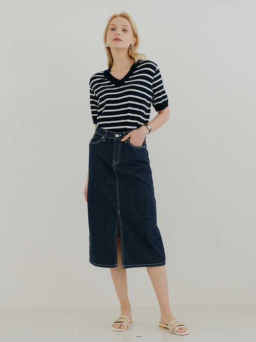 SLIT DENIM SKIRT_DARK BLUE