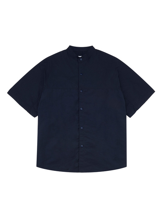 CL102_Nylon Band Collar H/S Shirt_Navy