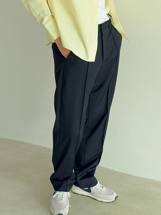 MERINO WOOL PIN TUCK PANTS ( NAVY ) 핀턱 슬랙스