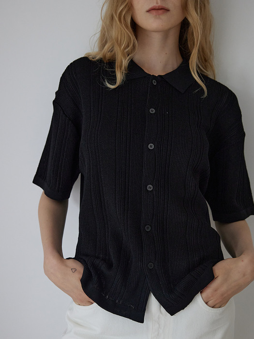 [Woman] Line Detail Knit Shirt (Black)