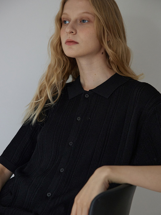 [Woman] Line Detail Knit Shirt (Black)