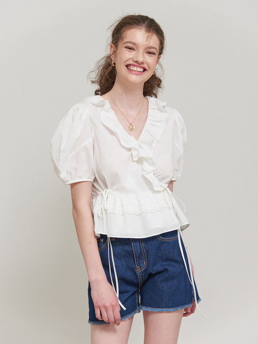 AMY RUFFLE DETAIL WRAP BLOUSE_WHITE