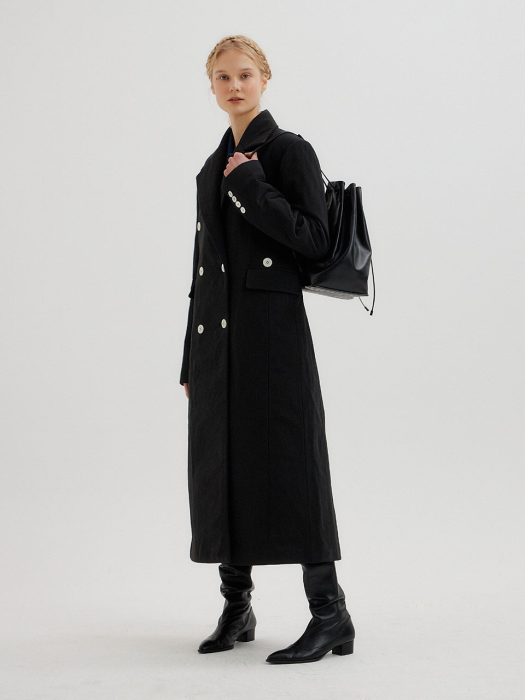 TELLY Double-Breasted Coat with contrasting buttons - Black