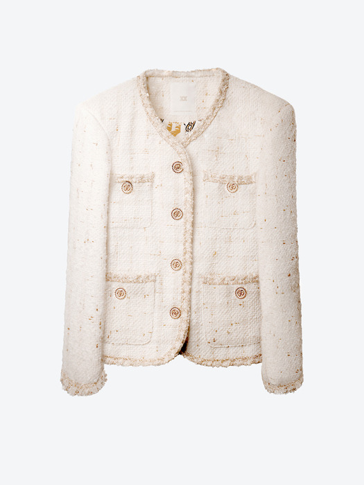 Metallic-Button Boucle Tweed Jacket[White(WOMAN)]_UTO-FB01
