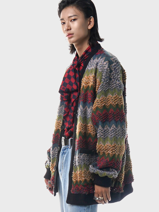 Zigzag-Jacquard Oversize Cardigan Jacket(UNISEX)_UTW-FC01