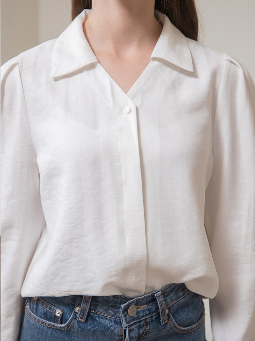 V Neck Point Button Blouse Ivory